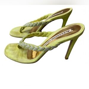 Authentic Alexandre Vauthier Size 38 Braided Crystal Thong 3.5” Stilettos 🇮🇹